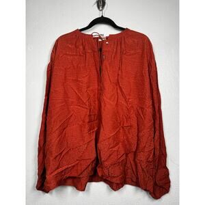 A New Day Textured Blouse Rust Orange Sz 2XL Front Tie Long Sleeve